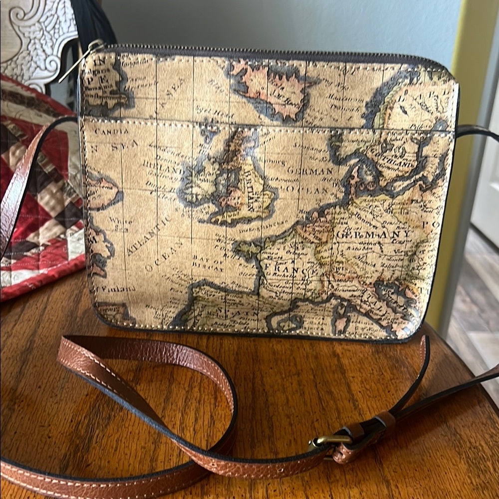 Patricia Nash Map Print Crossbody Bag - Tan and Brown